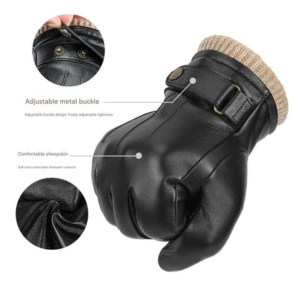 Men's leather gloves with fleece lining