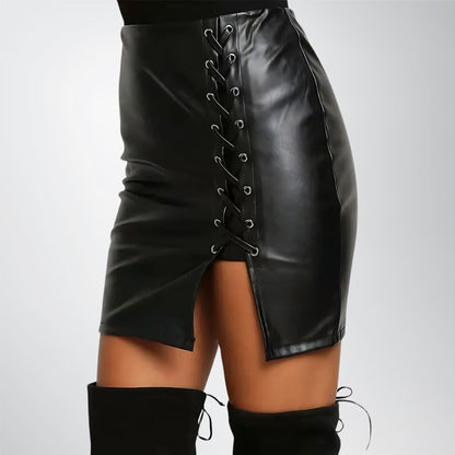 Laced Short Style Leather Skirt Women