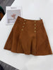 High-Waisted Suede Skirt with Gold Button Detail