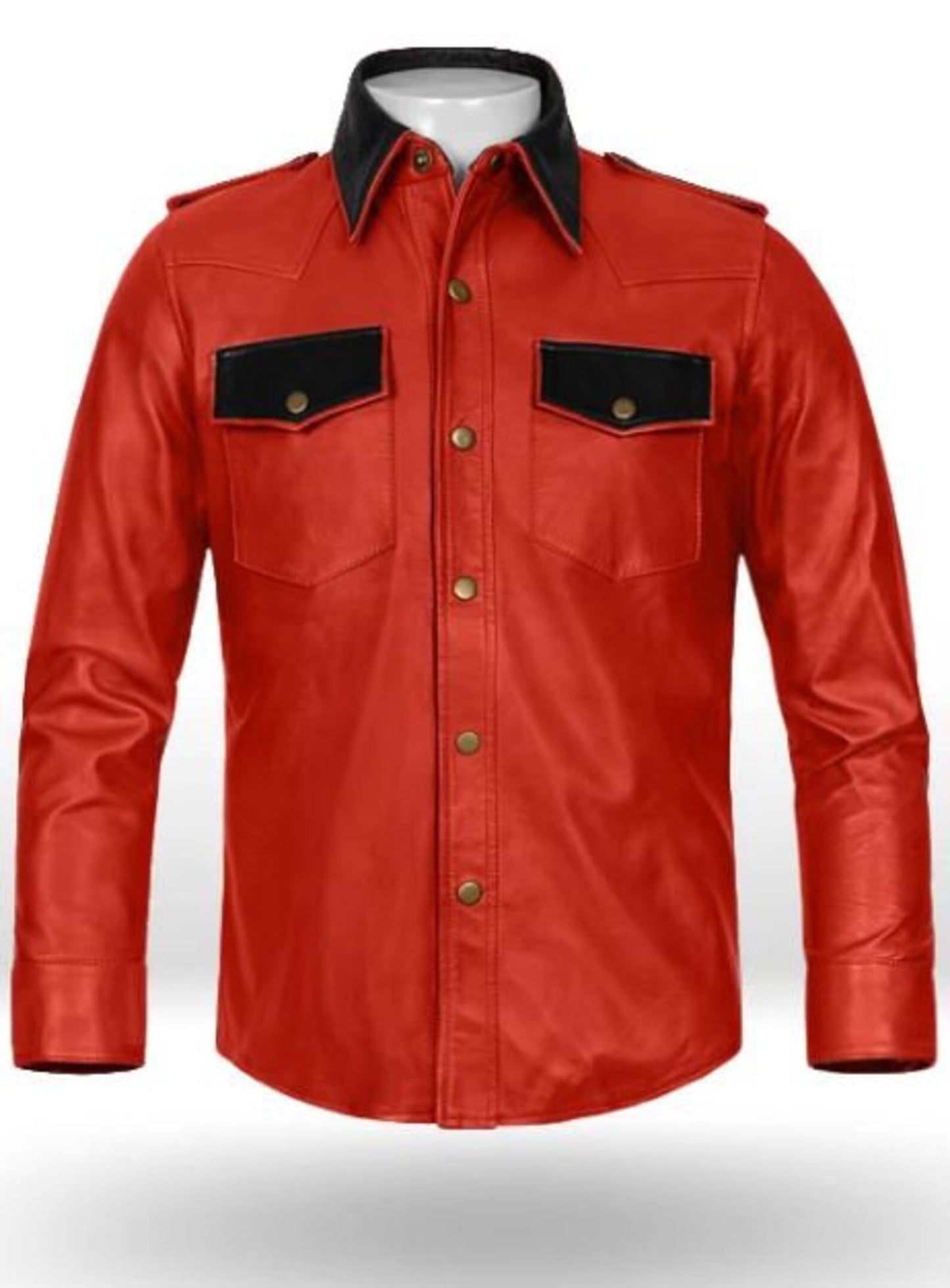 Real Leather Shirt Black Red