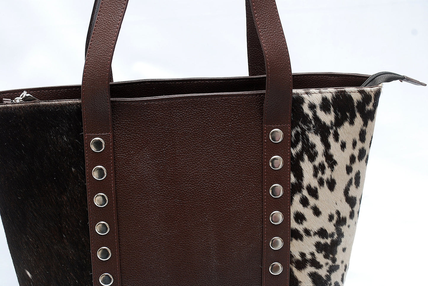 Leather Tricolor Cowhide Tote Bag