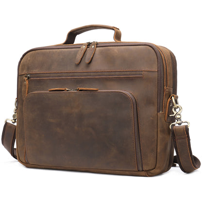 Brown Leather Briefcase Laptop Bag for Men