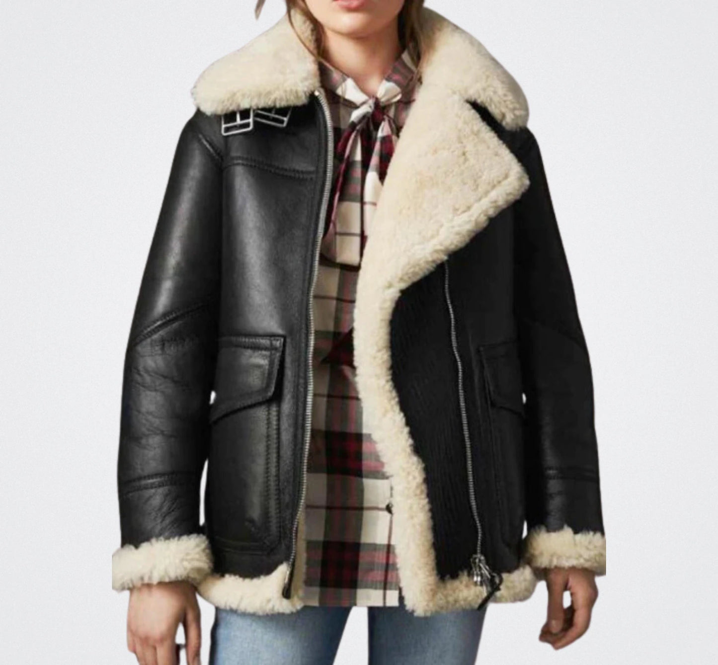 fur collar leather jacket women's