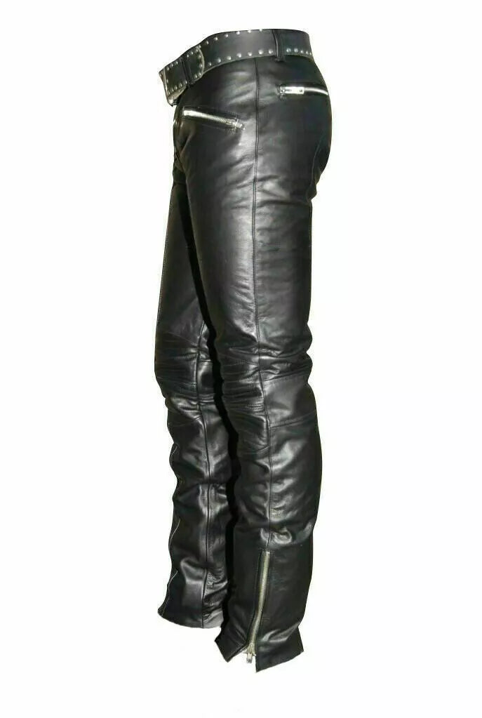 Mens Real Leather Biker Pants