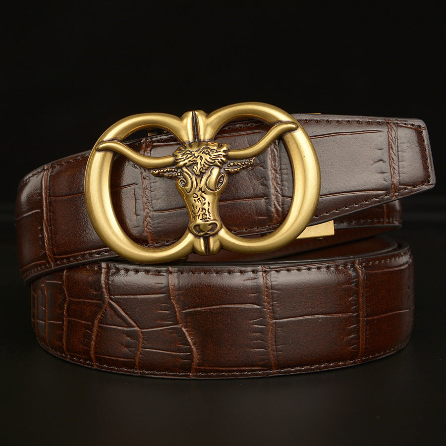 Men’s Leather Belt with Longhorn Buckle