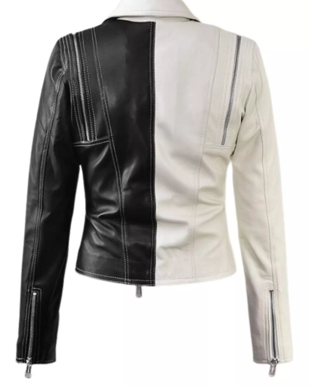 Women's Black White Leather Blazer Jacket