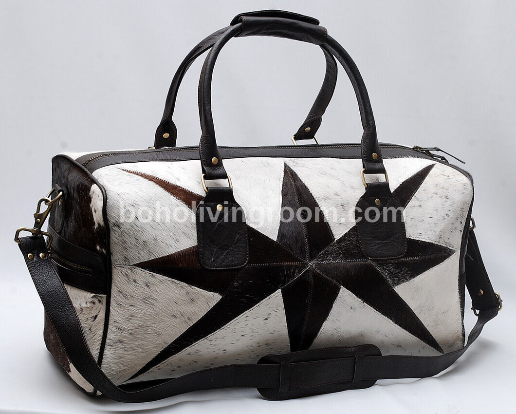 Black White Cowhide Weekender Bag