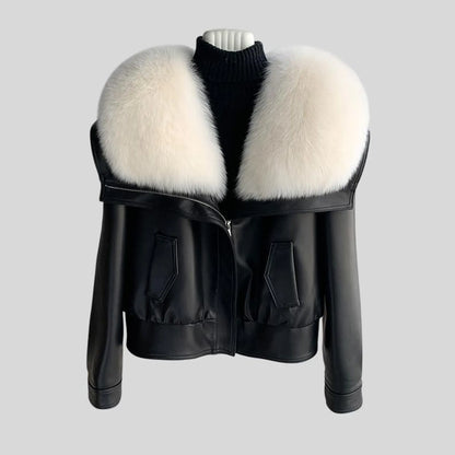 black leather jacket with fur women