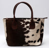 Genuine Dark Brown White Cowhide Tote Purse