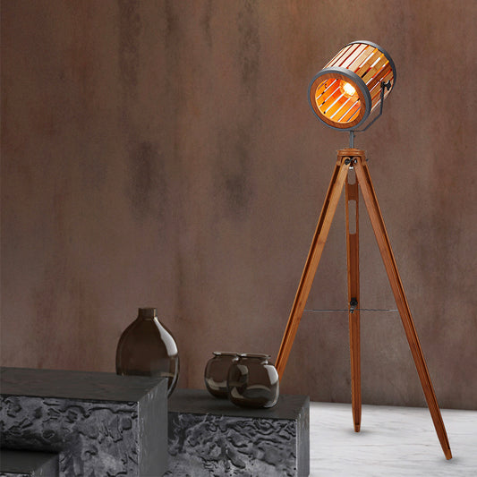 Vintage Bamboo Tripod Floor Lamp Handwoven Spotlight