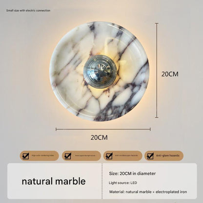 Round Natural Marble Wall Lamp Sconce for Bedroom & Living Room