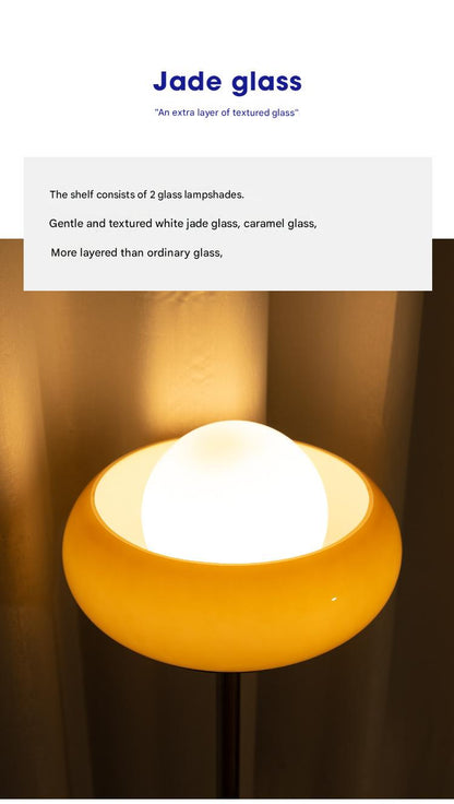 Retro Glass Floor Lamp Vintage Egg Tart Jade Shade