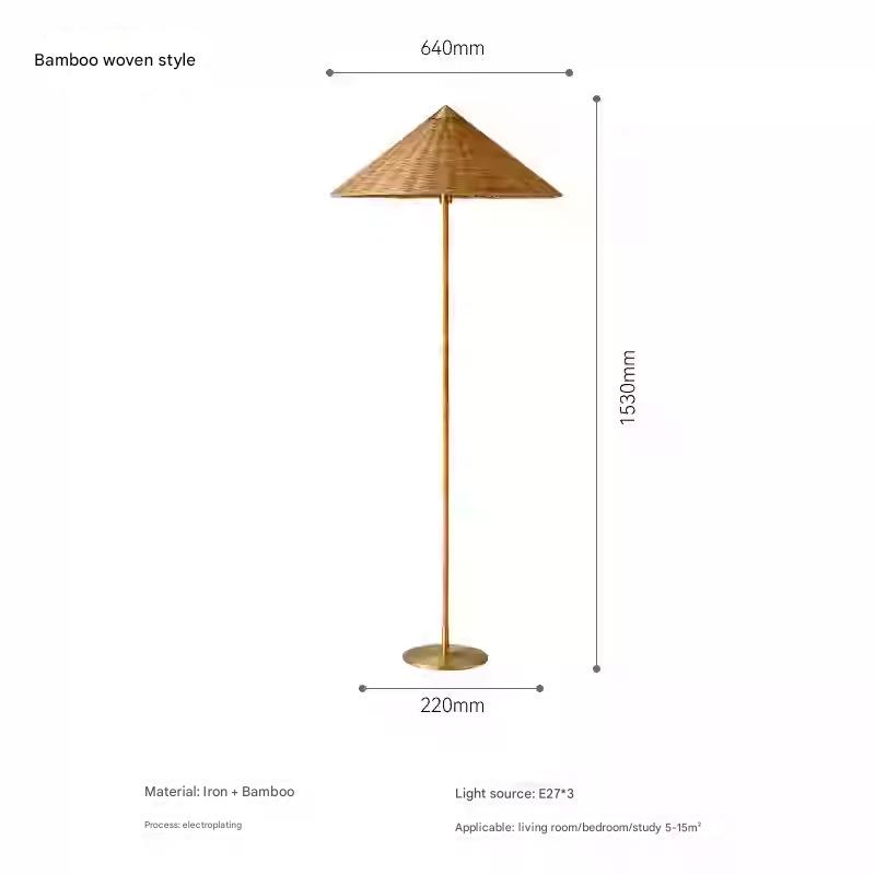 Danish Wabi-Sabi Rattan Floor Lamp Retro Hat Style Standing Light