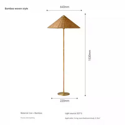 Danish Wabi-Sabi Rattan Floor Lamp Retro Hat Style Standing Light