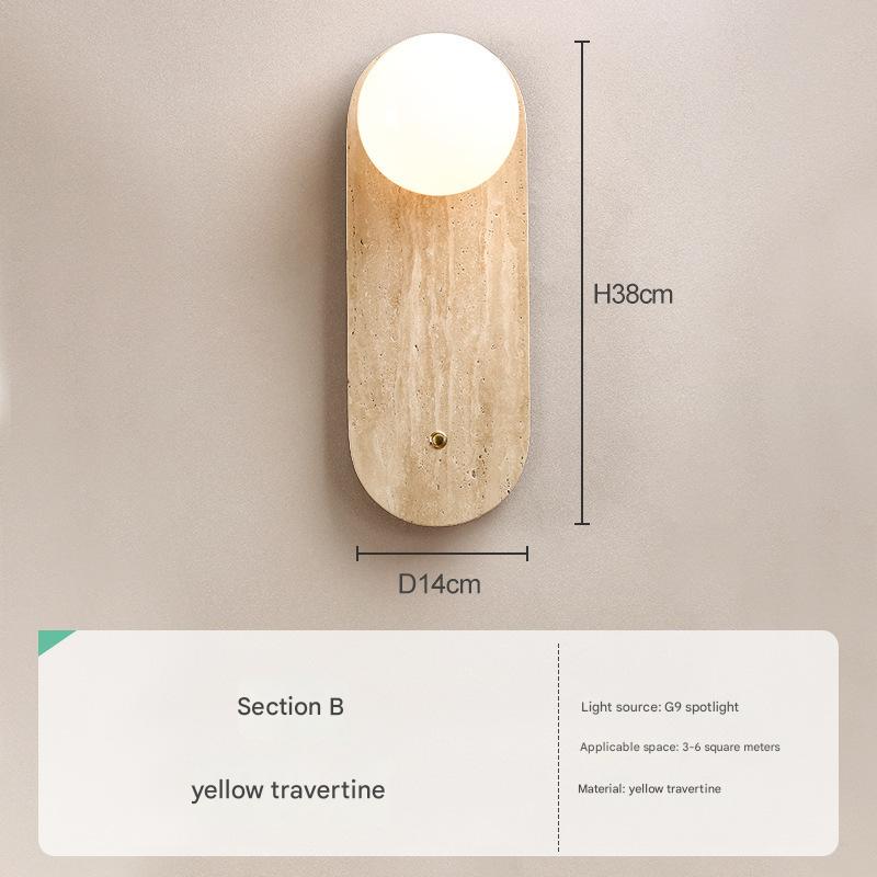 Yellow Travertine Wall Lamp Modern Wabi-Sabi Stone Sconce