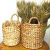 Dried Woven Water Hyacinth Flower Pot With Handle