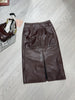 Women’s Real Leather Mid-Length Skirt with Back Slit