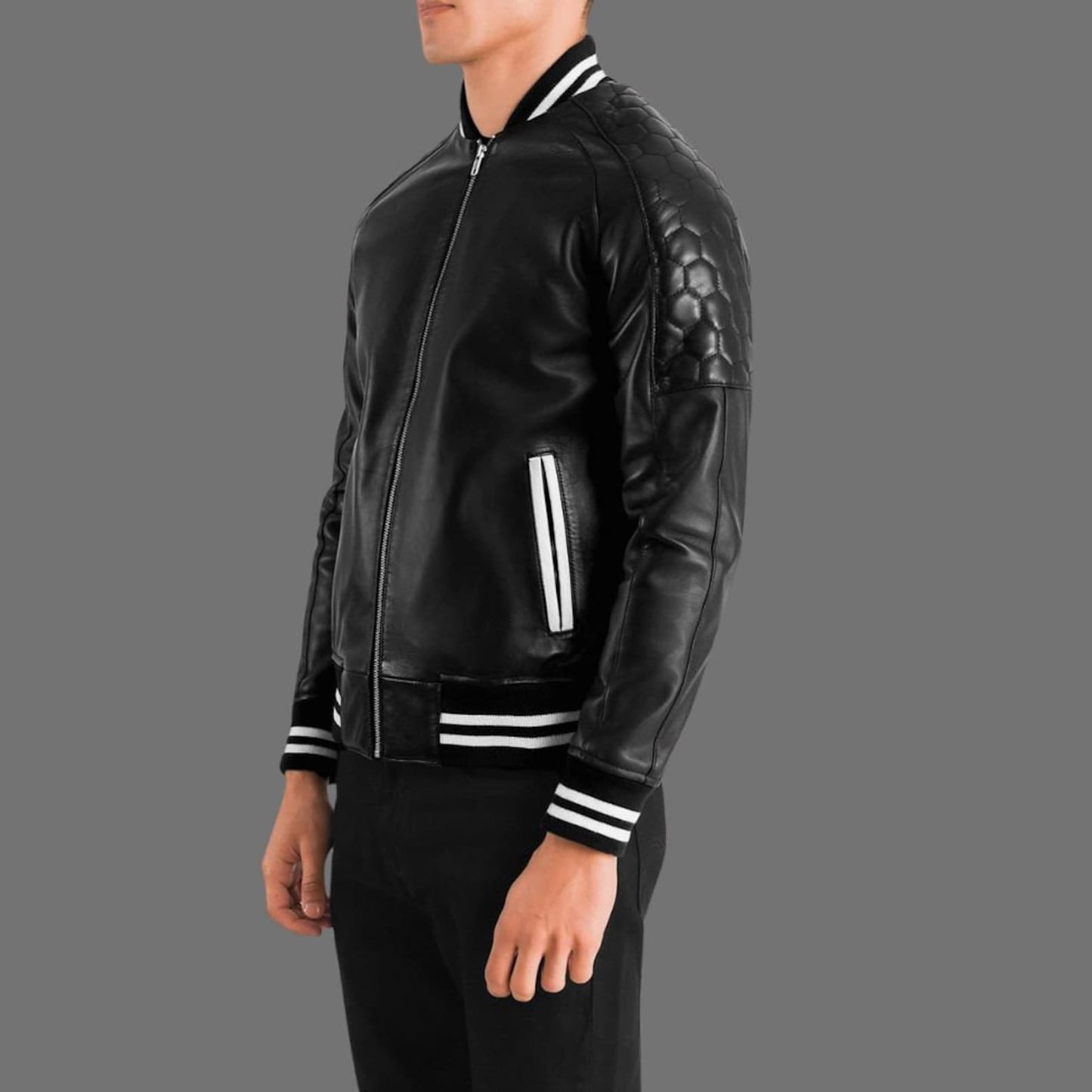 Men's Black Leather Zip Up Jacket