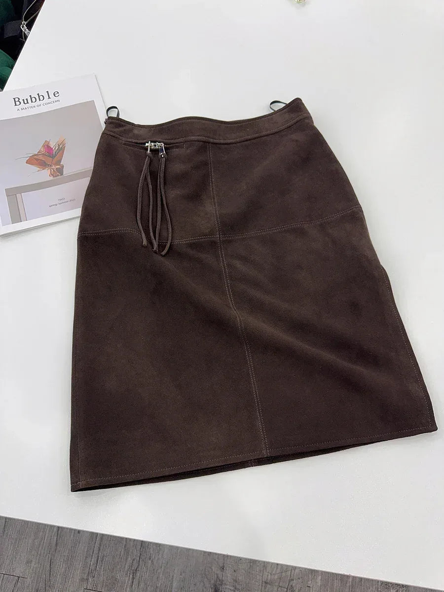 Women’s High Waisted Real Suede Skirt 2 M