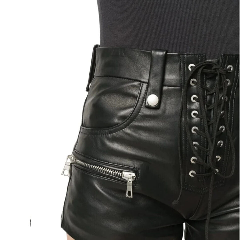 genuine leather high waisted shorts