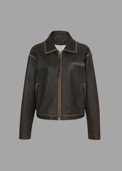 women's distressed brown leather jacket