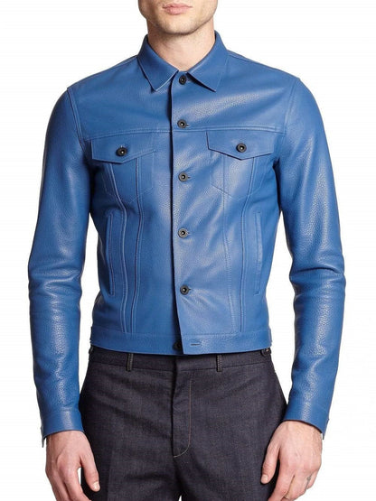 Men’s Slim Fit Blue Genuine Leather Jacket