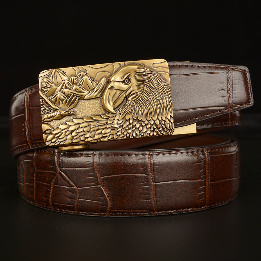 Men’s Western Leather Belt with 3D Eagle Buckle