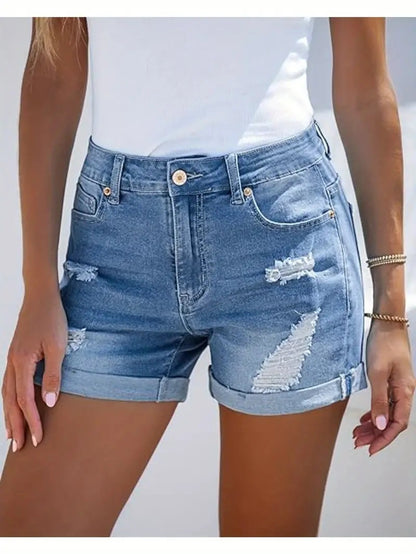 women high waist ripped denim shorts