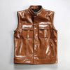 Oil Waxed Motorcycle Leather Vest Stand Collar Biker Vest