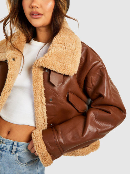 shearling fur leather bomber jacket women