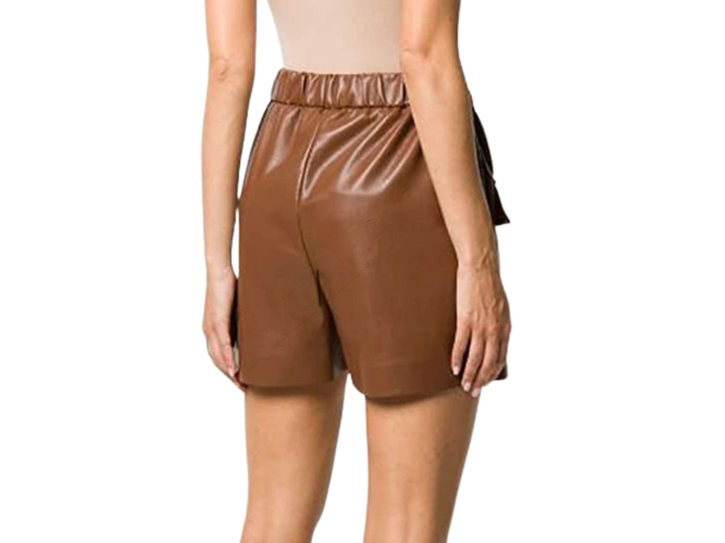 Brown Leather Double Front Pockets Shorts