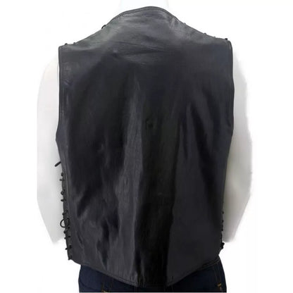 Men's Real lambskin Black leather Vest