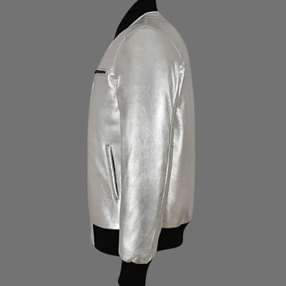 Silver Metallic Men's Leather Jacket