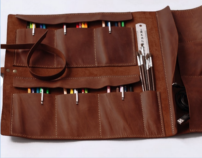 genuine leather pencil case roll