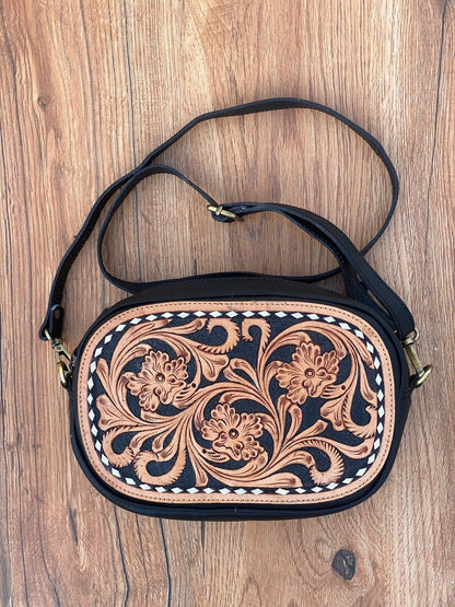Tooled Carved Leather Sling Bag