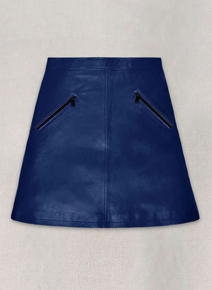 Genuine Leather Blue Regular Skirt