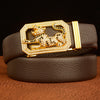 Men’s Full Grain Leather Belt with Rhinestone Leopard Buckle