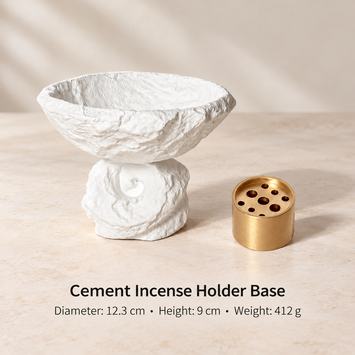 Modern Incense Holder in Cement with Sculptural Pedestal Bowl 2