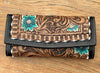 Tooled Leather Clutch Carved Leather Wristlet