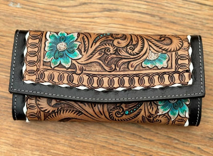 Tooled Leather Clutch Carved Leather Wristlet