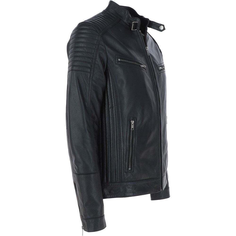 Men Biker Leather Jacket Zipped Style