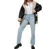 Shearling Leather Black Bomber Jacket for Women