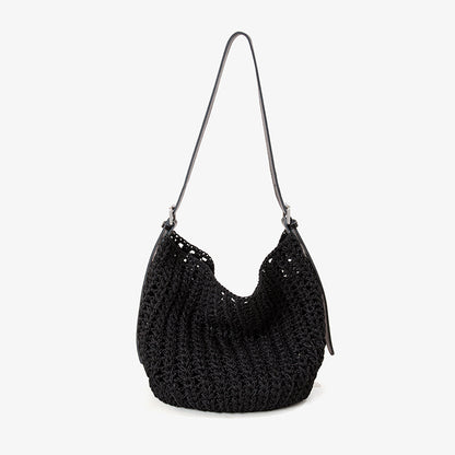 Woven Summer Shoulder Beach Bag with Leather Base