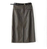 Genuine Leather Skirt High Waisted Slim Fit with Front Slit