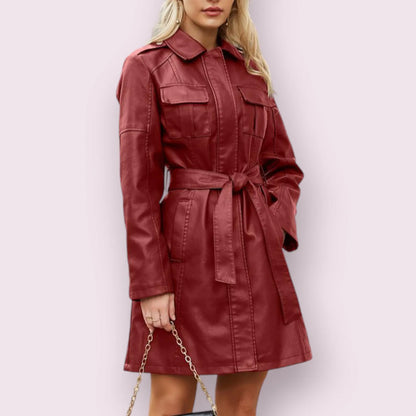 Women's Genuine Leather Trench Coat Jacket