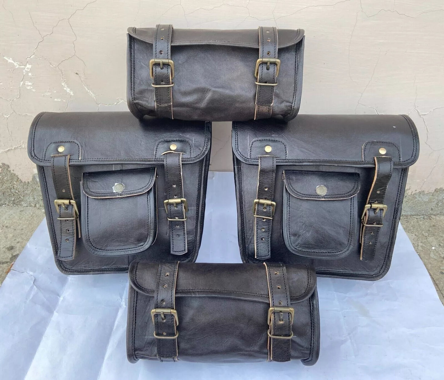 Black Leather Biker Saddle Bags