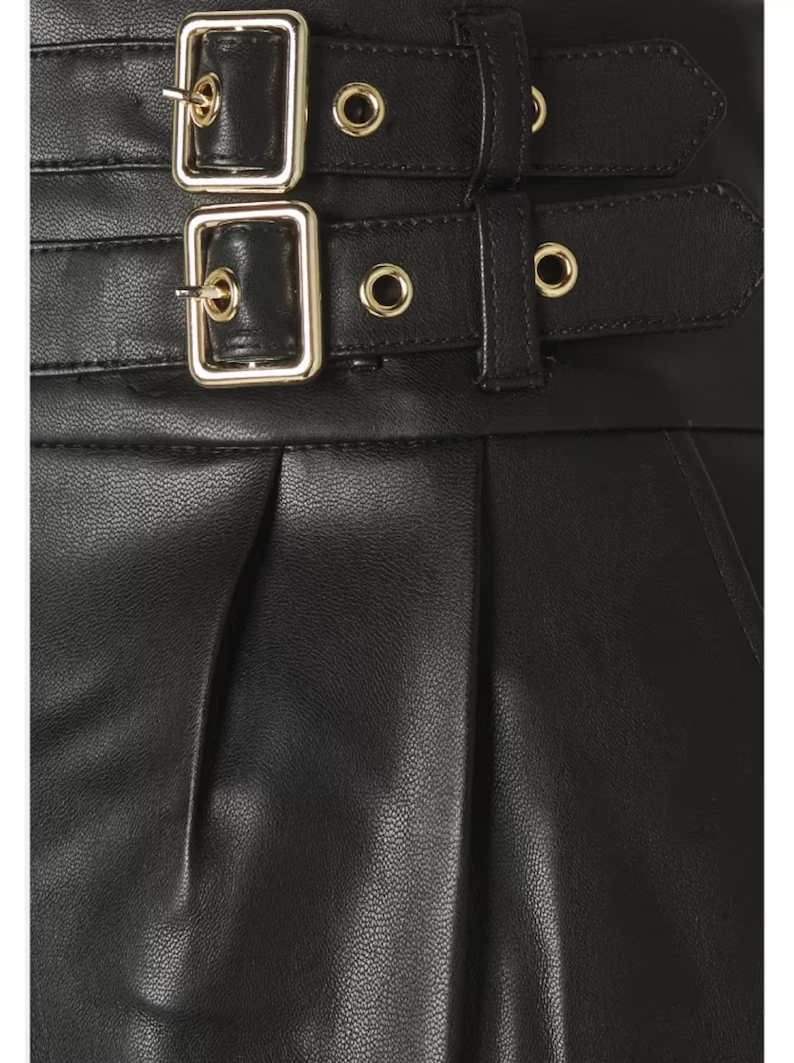 Genuine Leather Women Black Shorts