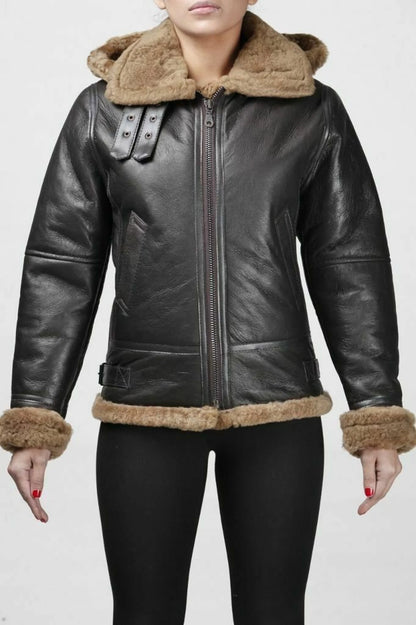 womens leather jacket with real fur