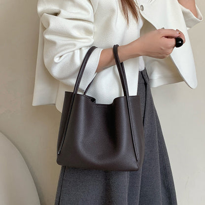 Women Soft Top Grain Leather Bucket Bag