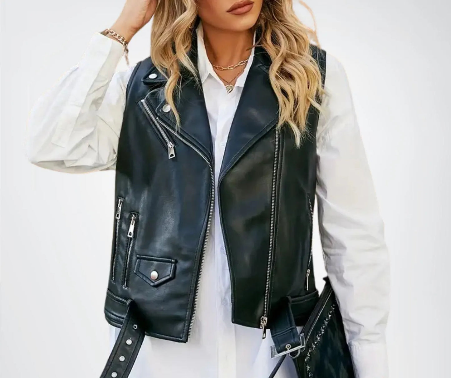 Biker Black leather vest for women